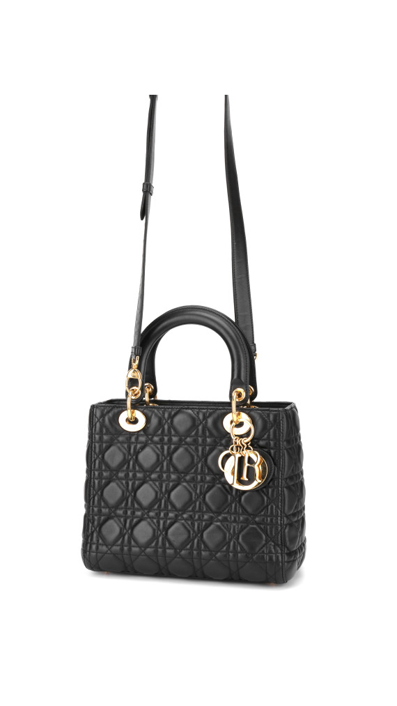 Lady Dior Medium Bag i Sort Lammeskinn med Gull-detaljer