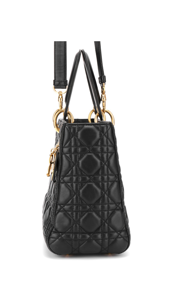 Lady Dior Medium Bag i Sort Lammeskinn med Gull-detaljer