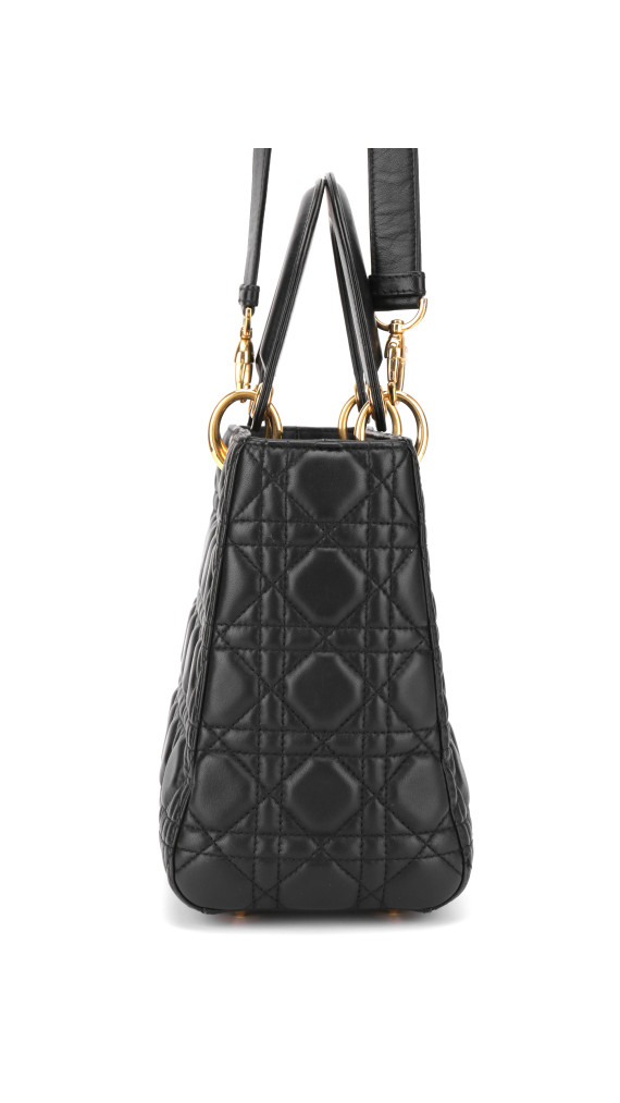 Lady Dior Medium Bag i Sort Lammeskinn med Gull-detaljer