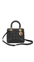 Lady Dior Medium Bag i Sort Lammeskinn med Gull-detaljer
