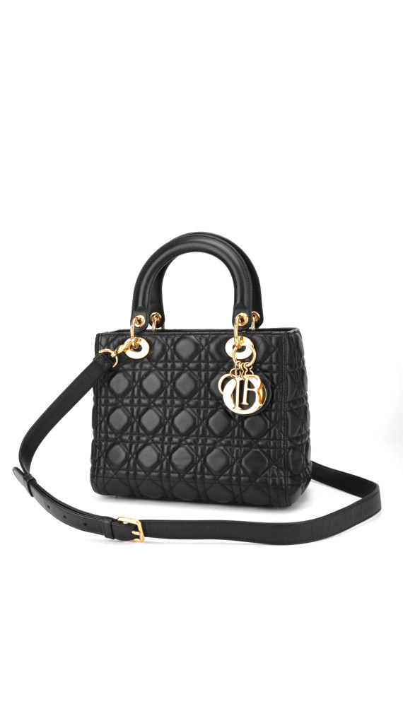 Lady Dior Medium Bag i Sort Lammeskinn med Gull-detaljer