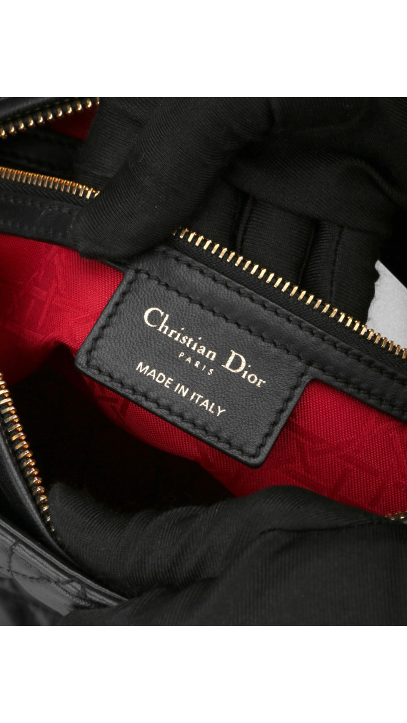 Lady Dior Medium Bag i Sort Lammeskinn med Gull-detaljer