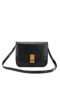Celine Classic Box Bag i svart kalveskinn med gullspenne