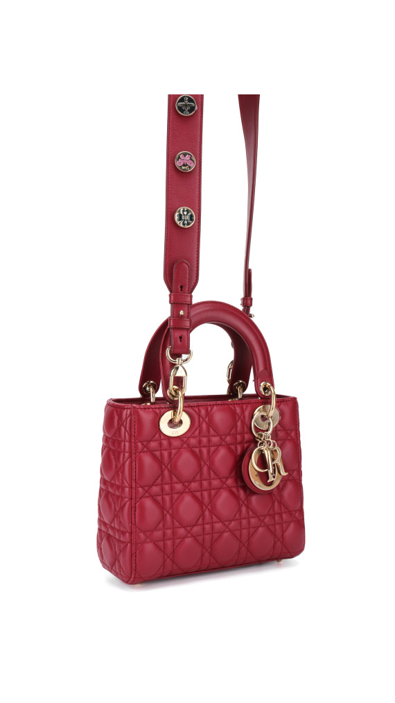 Lady Dior Medium Bag i rødt lammeskinn