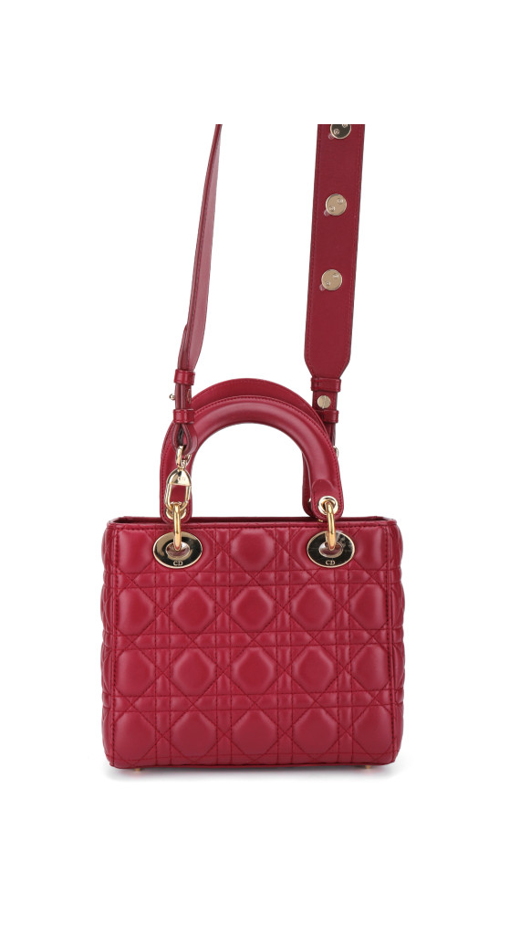 Lady Dior Medium Bag i rødt lammeskinn