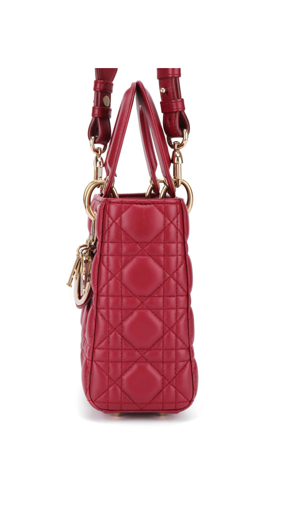 Lady Dior Medium Bag i rødt lammeskinn