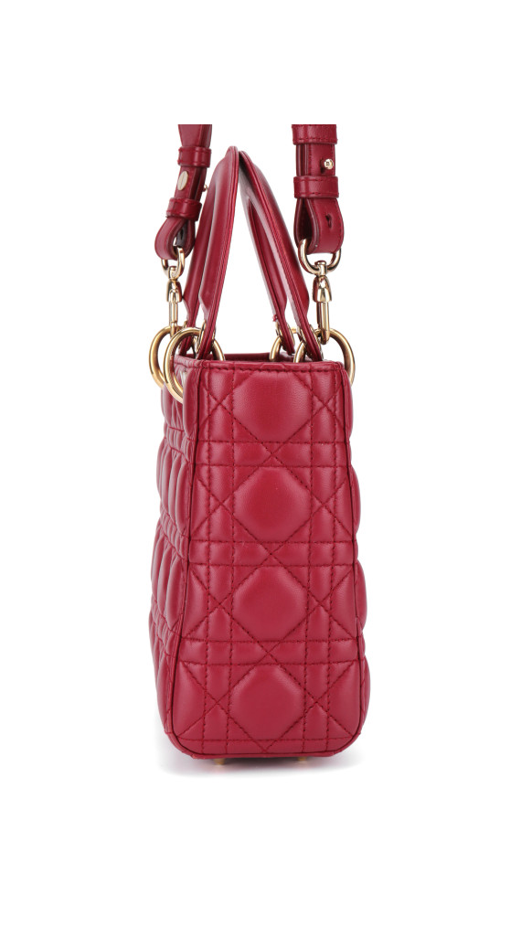 Lady Dior Medium Bag i rødt lammeskinn