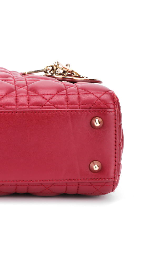 Lady Dior Hand Bag size small i mørkerødt lammeskinn
