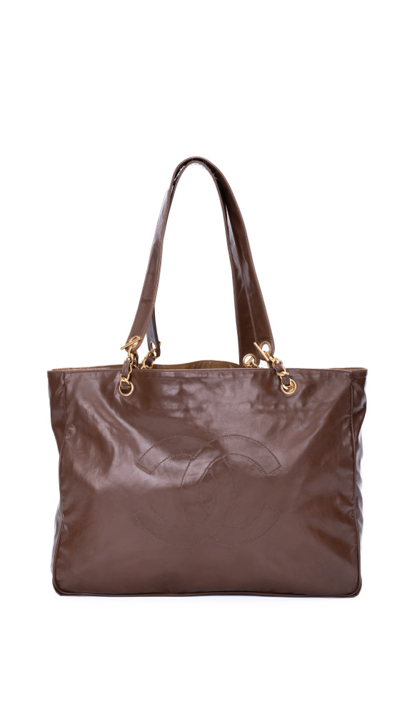 Vintage Chanel Tote Bag med CC logo i brun skinn