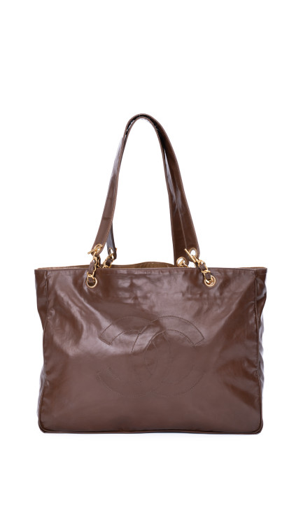 Vintage Chanel Tote Bag med CC logo i brun skinn