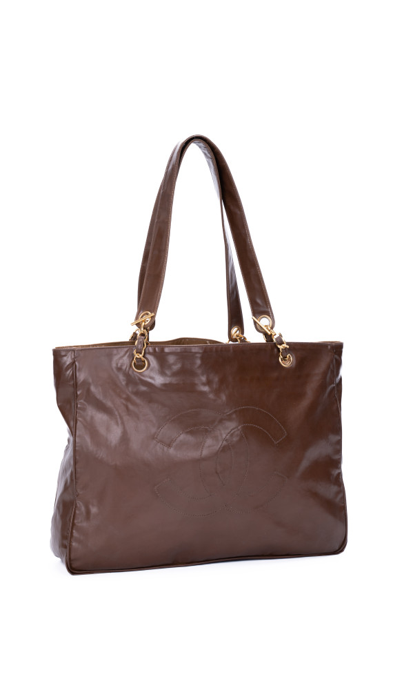 Vintage Chanel Tote Bag med CC logo i brun skinn