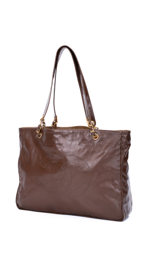Vintage Chanel Tote Bag med CC logo i brun skinn