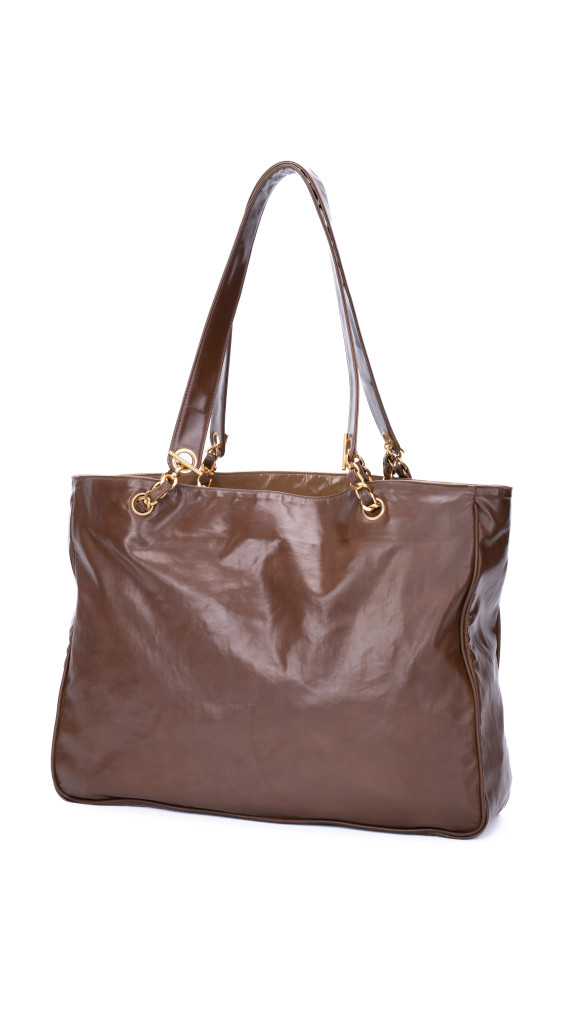 Vintage Chanel Tote Bag med CC logo i brun skinn