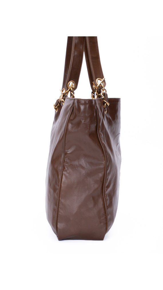 Vintage Chanel Tote Bag med CC logo i brun skinn