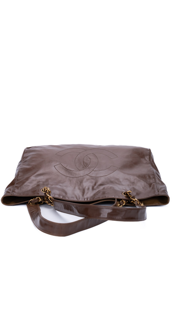 Vintage Chanel Tote Bag med CC logo i brun skinn