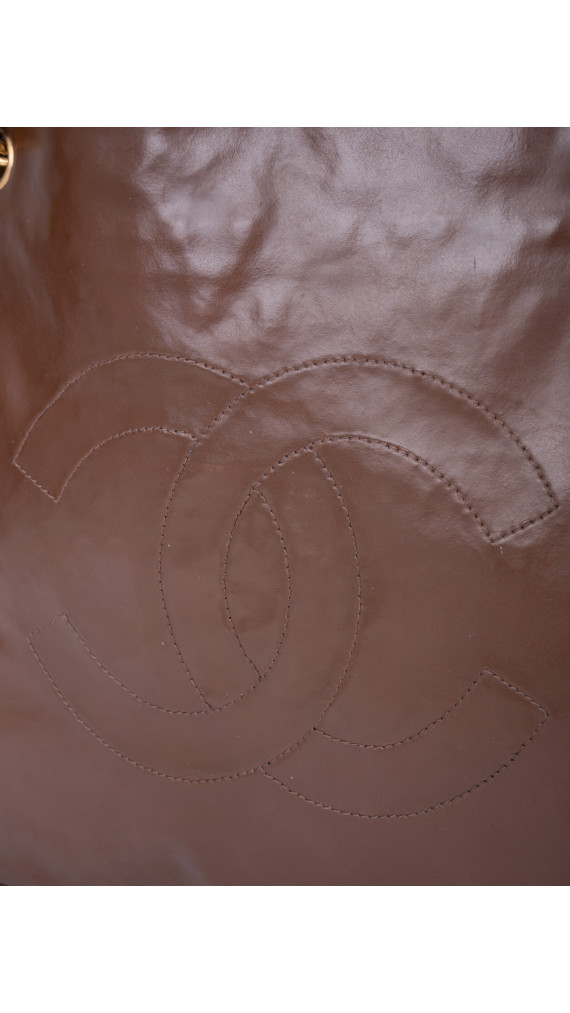Vintage Chanel Tote Bag med CC logo i brun skinn