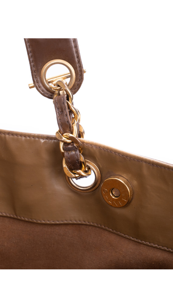 Vintage Chanel Tote Bag med CC logo i brun skinn