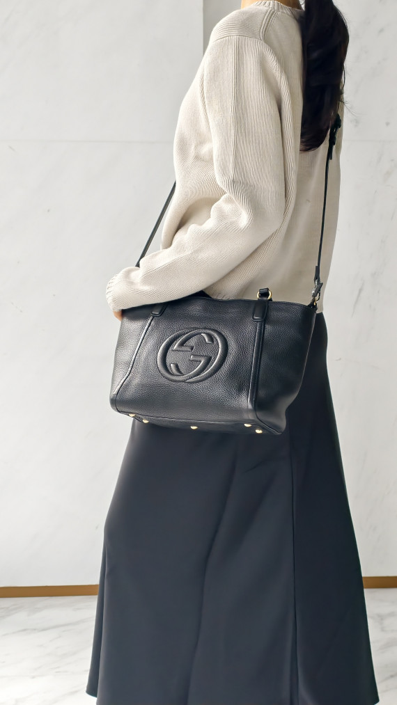 Gucci Soho Top Handel Tote Bag i Sort Skinn