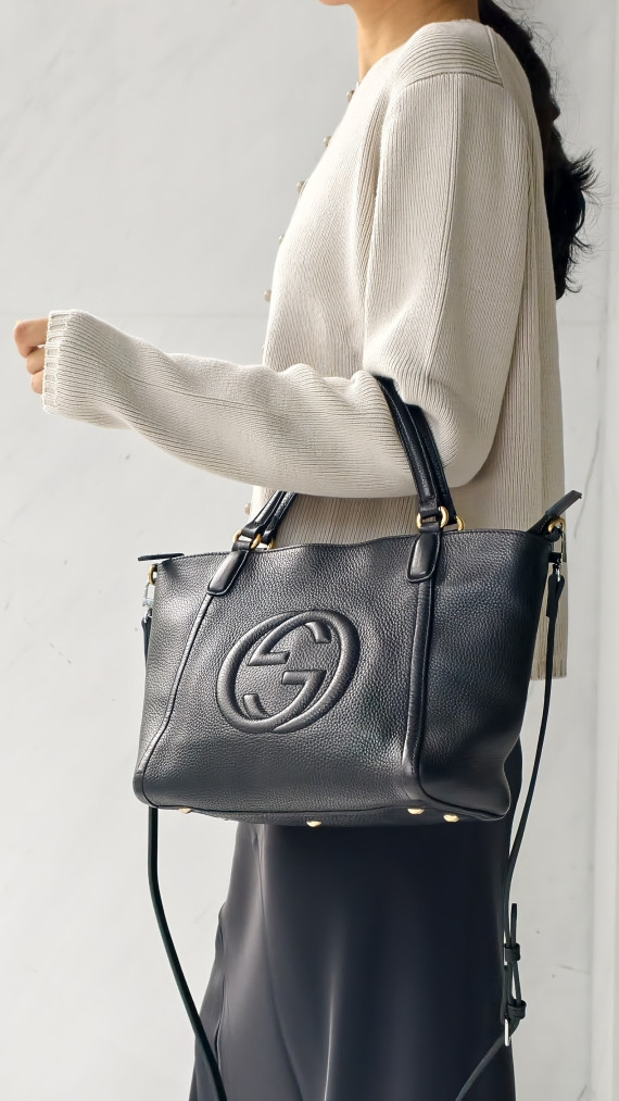 Gucci Soho Top Handel Tote Bag i Sort Skinn