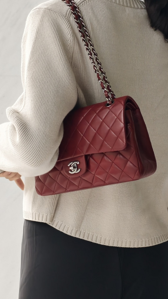 Chanel Classic Double Flap Bag I Burgunder Lammeskinn