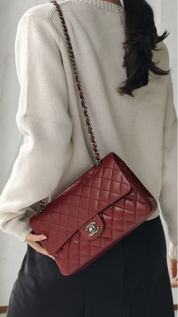 Chanel Classic Double Flap Bag I Burgunder Lammeskinn