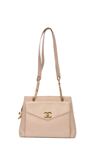 Chanel Vintage Caviar Leather Tote i beige med gull hardware