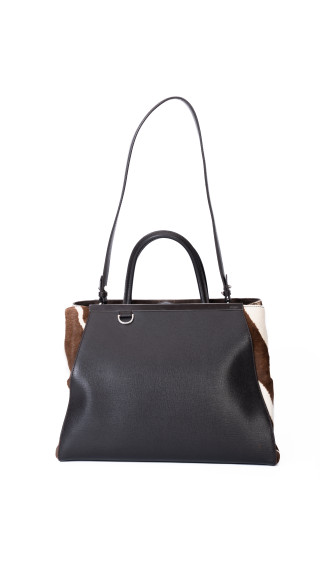 Fendi 2Jour Tote Bag i svart kalveskinn og brun/hvit ponyhair