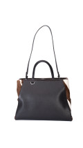 Fendi 2Jour Tote Bag i svart kalveskinn og brun/hvit ponyhair