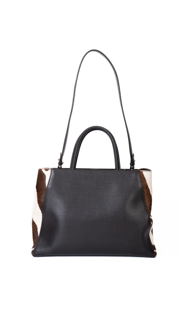 Fendi 2Jour Tote Bag i svart kalveskinn og brun/hvit ponyhair