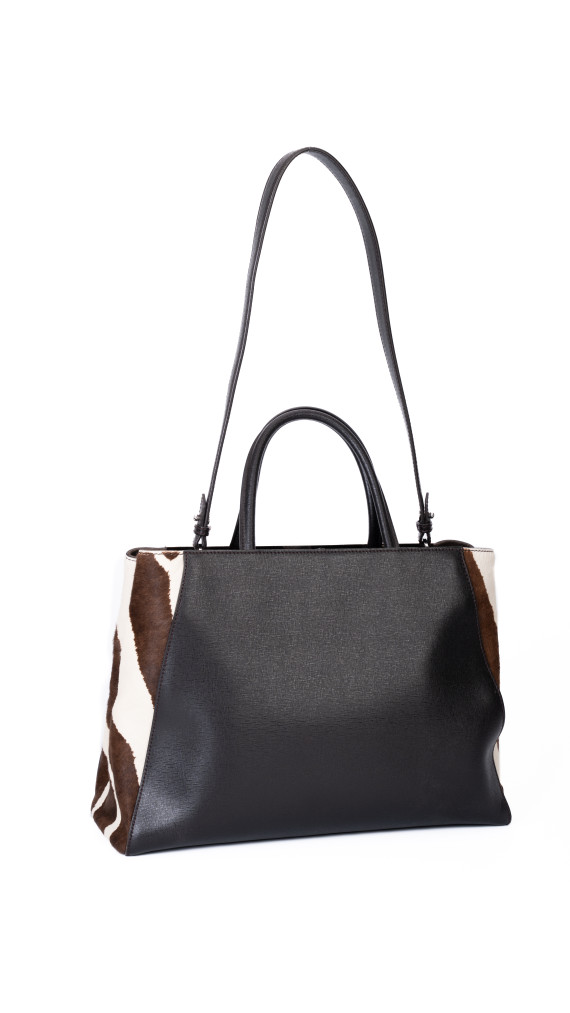 Fendi 2Jour Tote Bag i svart kalveskinn og brun/hvit ponyhair