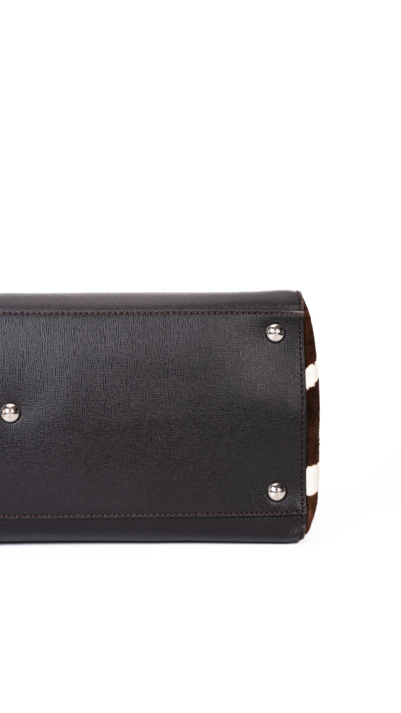 Fendi 2Jour Tote Bag i svart kalveskinn og brun/hvit ponyhair