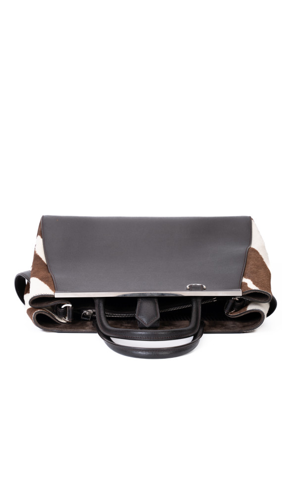Fendi 2Jour Tote Bag i svart kalveskinn og brun/hvit ponyhair