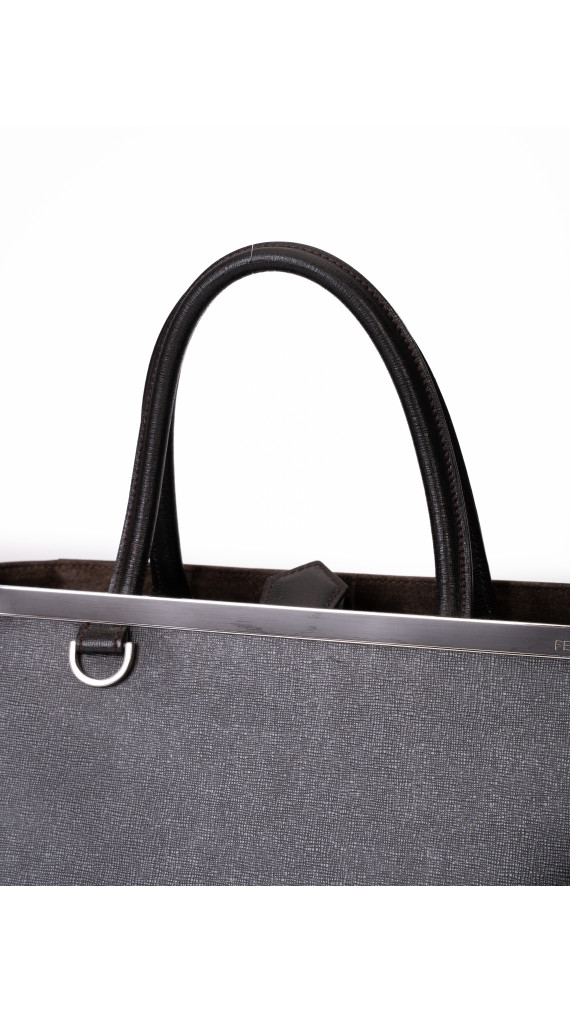 Fendi 2Jour Tote Bag i svart kalveskinn og brun/hvit ponyhair