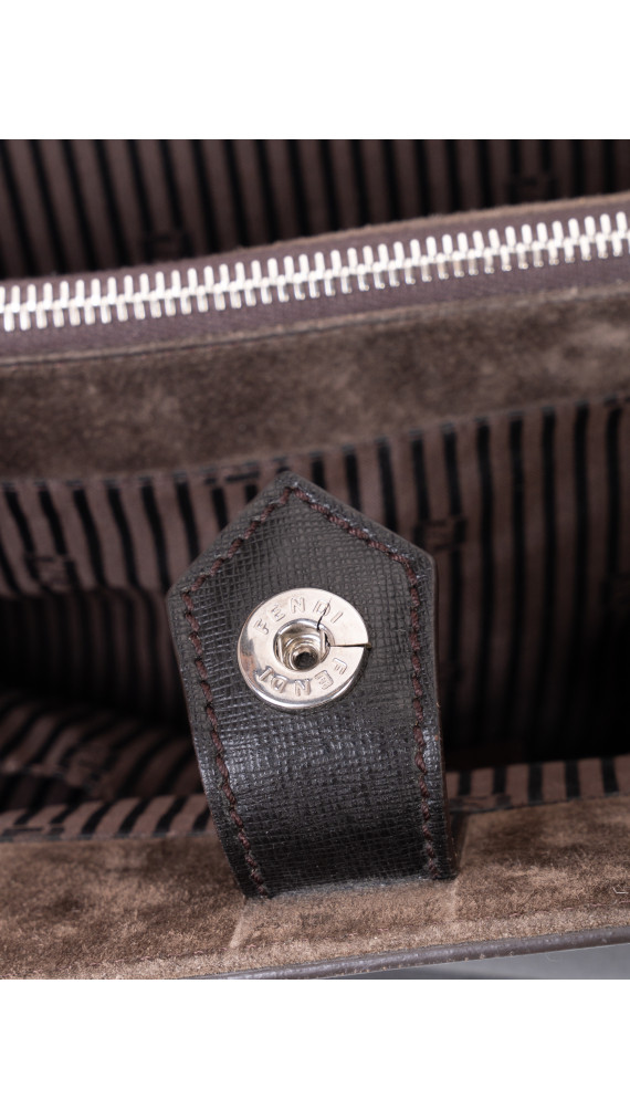 Fendi 2Jour Tote Bag i svart kalveskinn og brun/hvit ponyhair