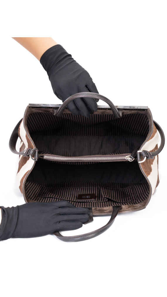 Fendi 2Jour Tote Bag i svart kalveskinn og brun/hvit ponyhair
