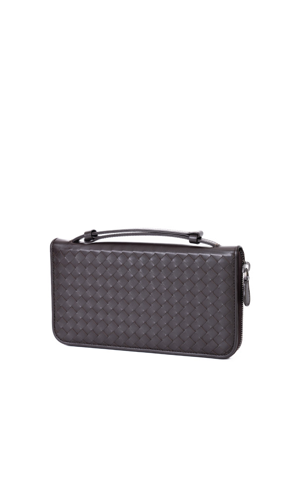 Bottega Veneta Intrecciato Clutch i mørkebrunt skinn