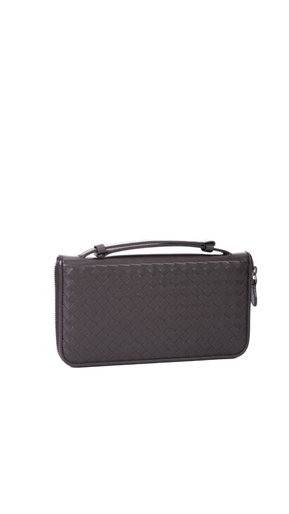Bottega Veneta Intrecciato Clutch i mørkebrunt skinn