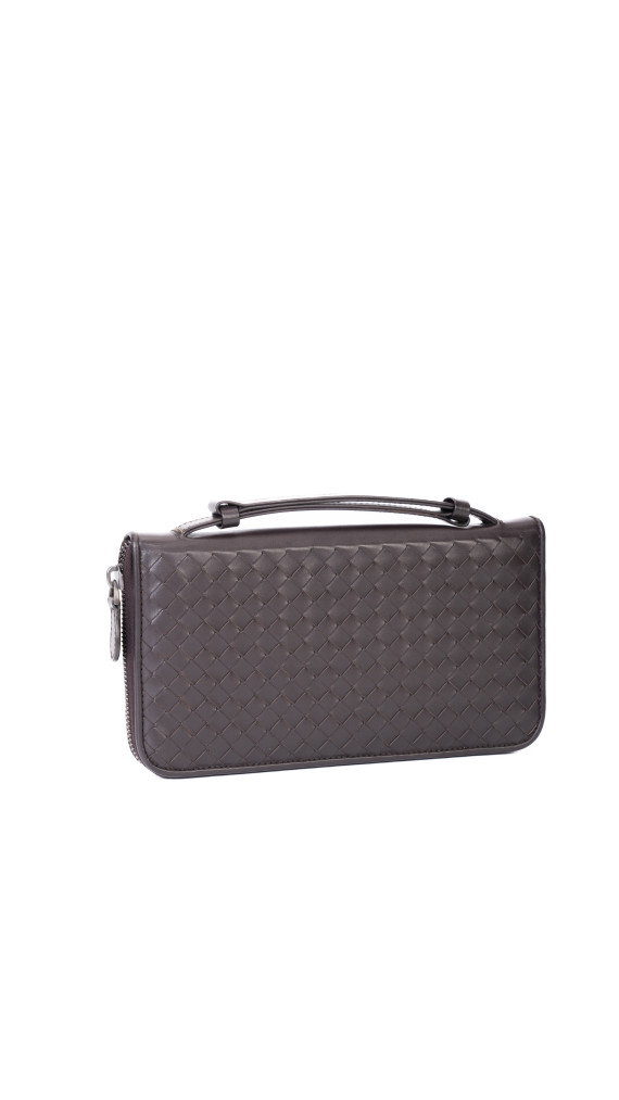 Bottega Veneta Intrecciato Clutch i mørkebrunt skinn