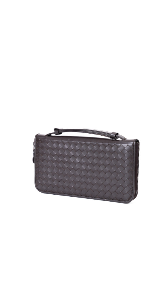Bottega Veneta Intrecciato Clutch i mørkebrunt skinn