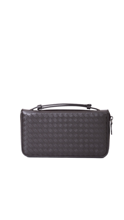 Bottega Veneta Intrecciato Clutch i mørkebrunt skinn