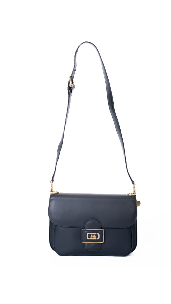 Celine Classic Box Bag i mørkeblå skinn med gullfarget hardware