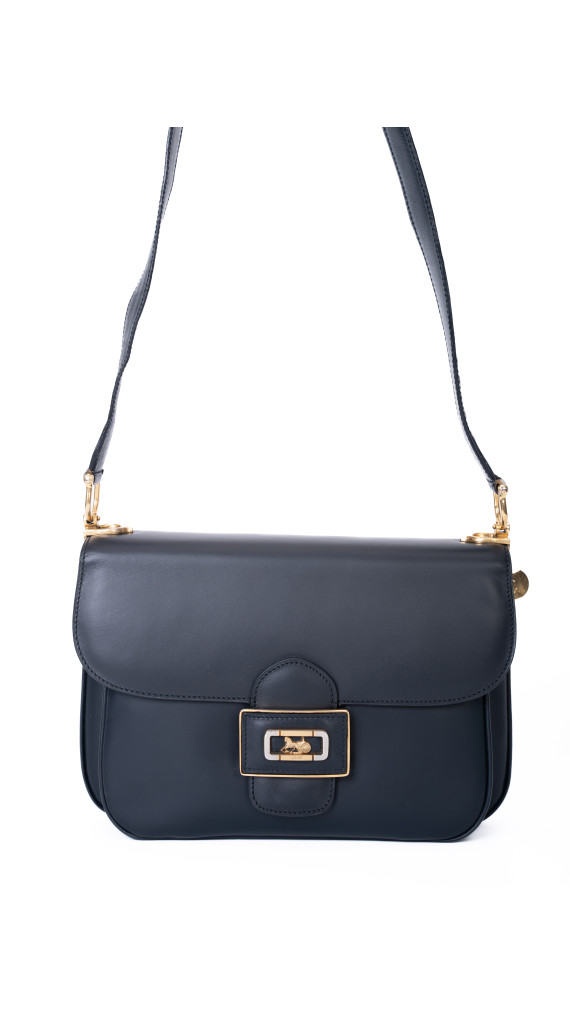Celine Classic Box Bag i mørkeblå skinn med gullfarget hardware