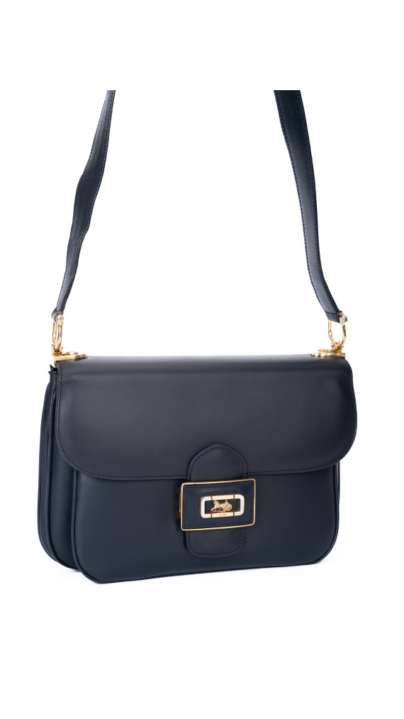 Celine Classic Box Bag i mørkeblå skinn med gullfarget hardware