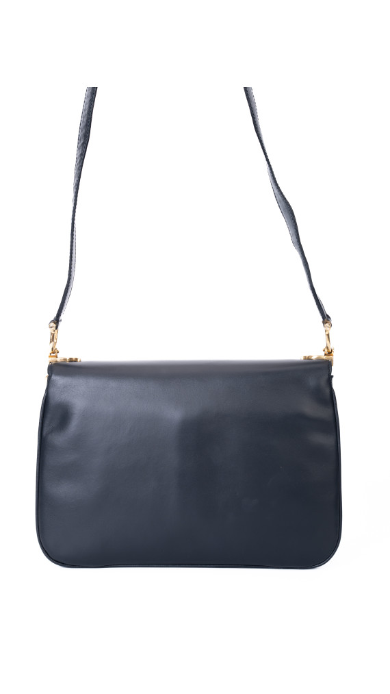 Celine Classic Box Bag i mørkeblå skinn med gullfarget hardware
