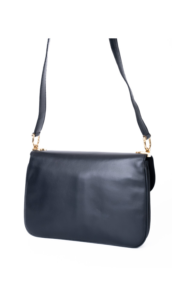 Celine Classic Box Bag i mørkeblå skinn med gullfarget hardware
