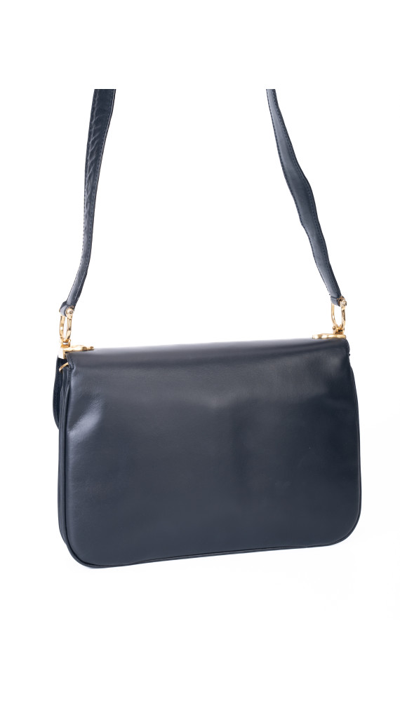 Celine Classic Box Bag i mørkeblå skinn med gullfarget hardware