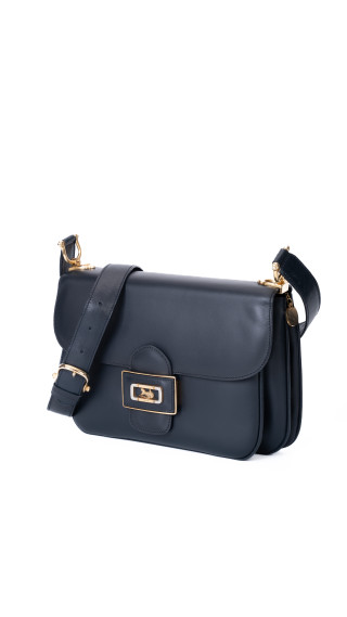 Celine Classic Box Bag i mørkeblå skinn med gullfarget hardware