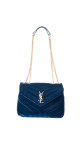 Saint Laurent Lou Lou Size Small Shoulder Bag i blå velur med gull hardware
