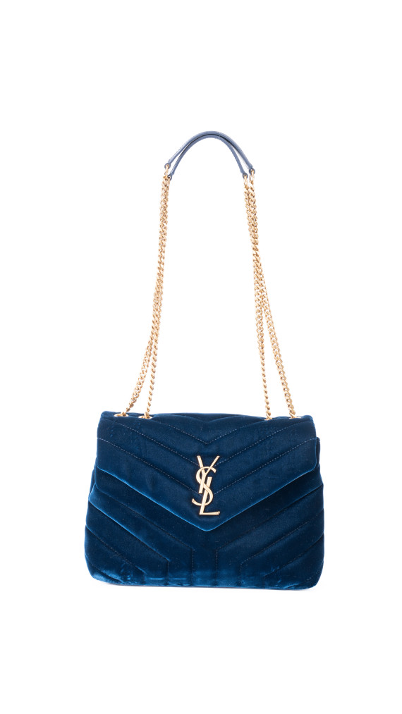 Saint Laurent Lou Lou Size Small Shoulder Bag i blå velur med gull hardware
