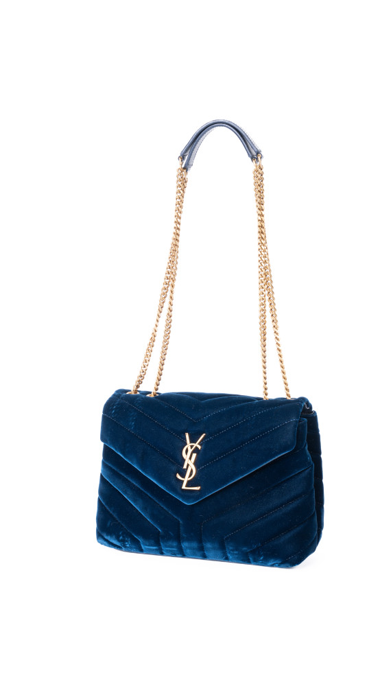 Saint Laurent Lou Lou Size Small Shoulder Bag i blå velur med gull hardware